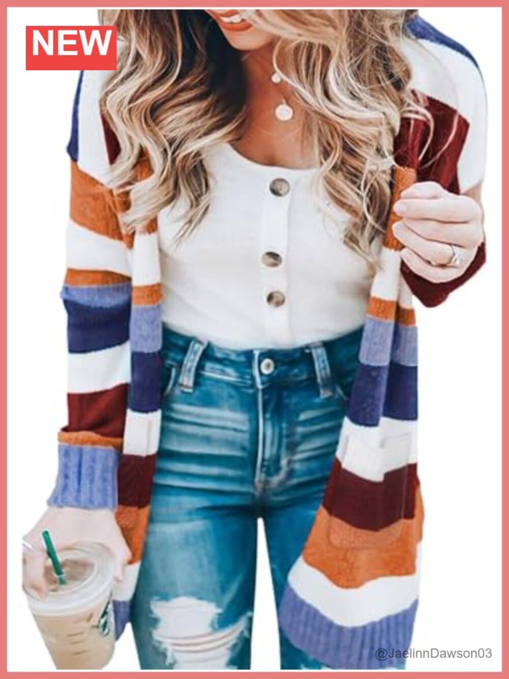 Long Knitted Striped Open Front Cardigan with Pockets